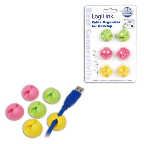 LogiLink Cable Organizer for Desktop - Pink/Green/Yellow 