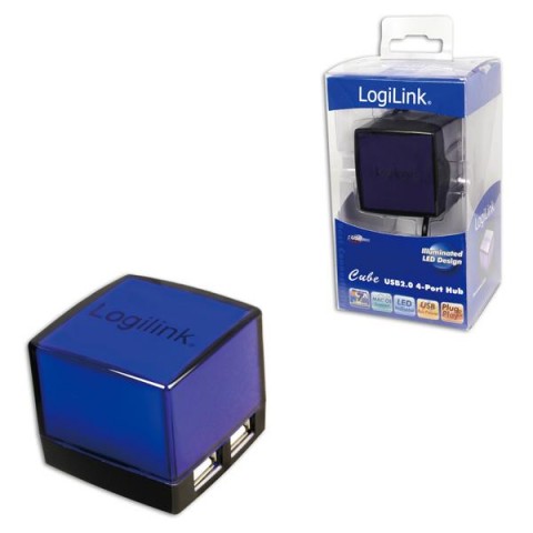 LogiLink USB 2.0 4 Port Illuminated Cube Hub - Black & Blue