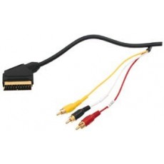 Scart with switch to 3 Phono Plugs Gold 1.5m