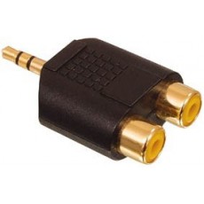 1 x 3.5mm Stereo Plug to 2 Phono Sockets Gold - Bag of 5pc